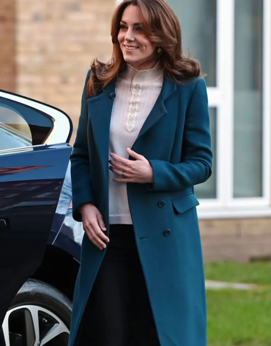 Kate Middleton Teal Trench Coat | Kate Middleton Blue Long Trench Coat 